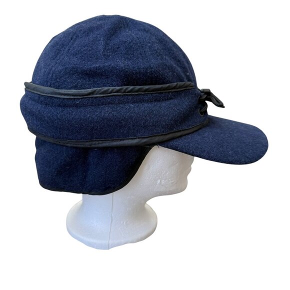 Wyoming Traders Mackenzie Wool Hat Reversible Ear Flaps Australian Navy Sz 7 1/2 - Picture 3 of 9